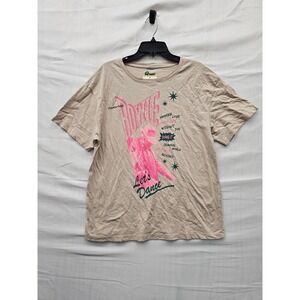 David Bowie Womens Graphic Band Tee Tan Cotton Relaxed Size Medium
